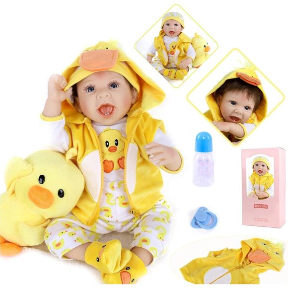 🆕 Reborn Baby Doll Soft Silicone Yellow Clothes Duck Toy Accessories Birthday - Picture 1 of 8